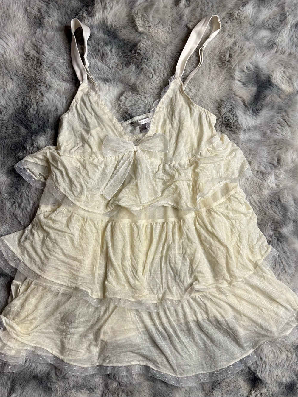 Victoria's Secret Sparkly Cream Ruffle Tiered Camisole with Bow